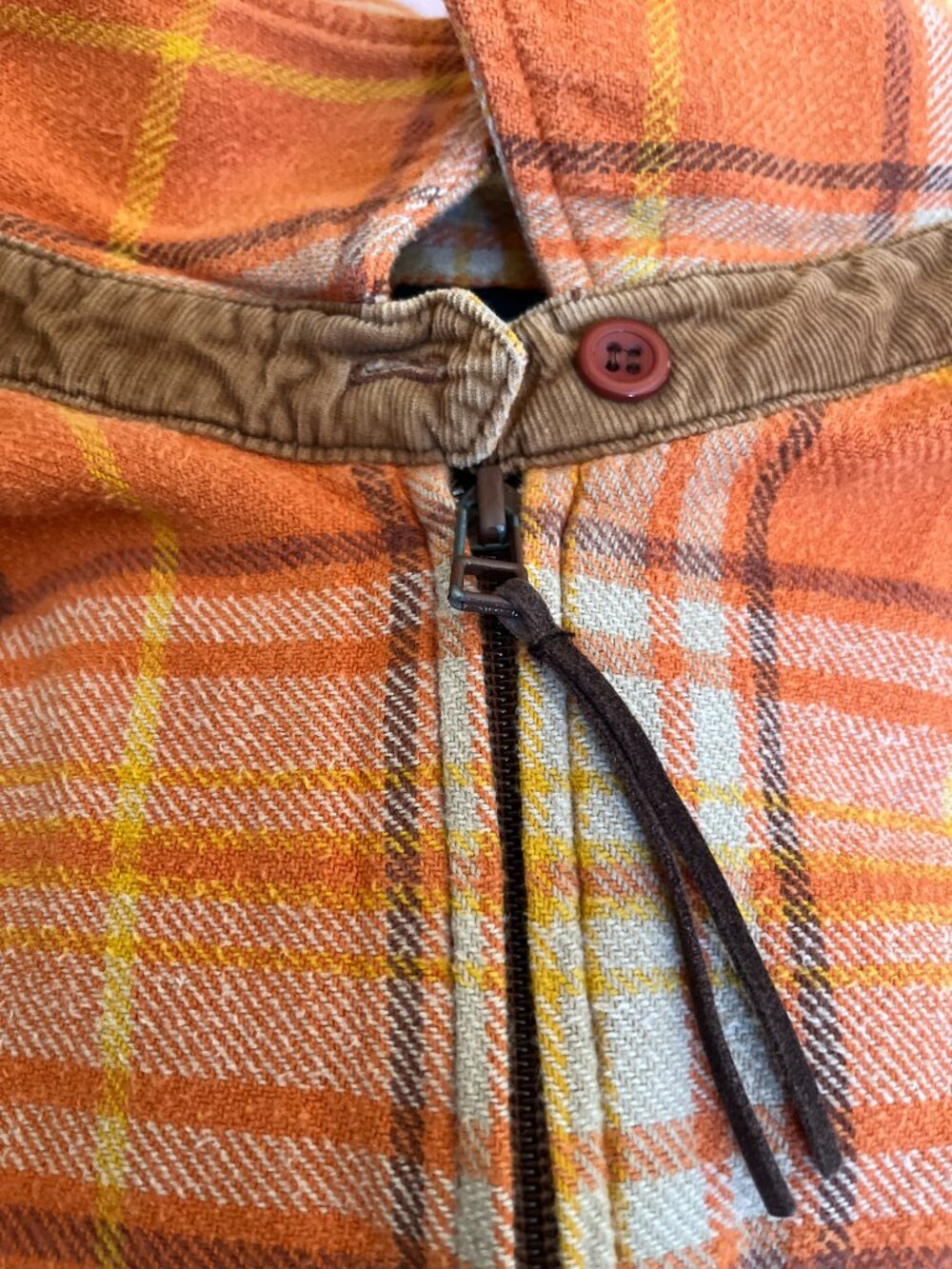 Denim&Co Vintage Orange Plaid Zip-Front Utility Jacket 100% Cotton Size L